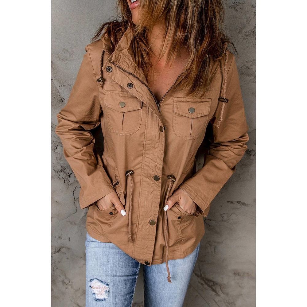 Drawstring Waist Hooded Jacket with Pockets